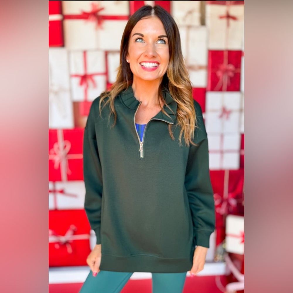 SSYS Ruffle Collar Ainsley Green Half-Zip Pullover